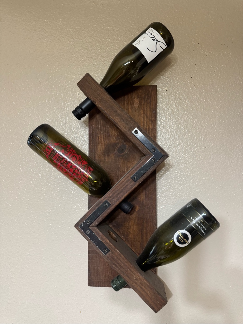 Rustic Dark Brown Wall-Mounted Wine Bottle Rack by